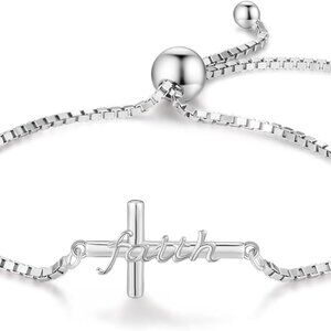 Sterling Silver Cross Bracelet Faith Jewelry Women Christian Gifts Adjustable
